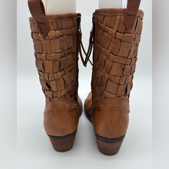 Sheridan Mia Tan Woven Leather Heeled Western Boots - Picture 3 of 9